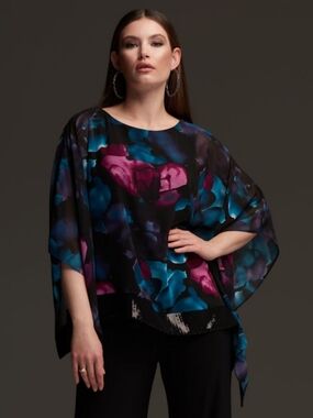 Joseph Ribkoff 14 Modern Contemporary Romantic Floral Asymmetrical Chiffon Top